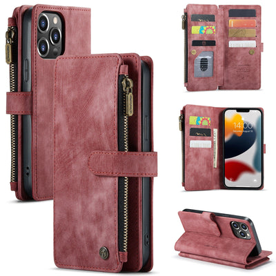 Zipper Leather Wallet Phone Case iPhone 15 / Red