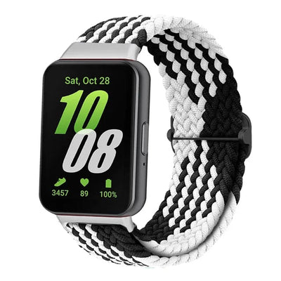 Braided Sports Watch Band For Samsung Galaxy Fit 3 Black White