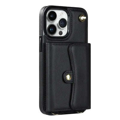 Cardholder Leather Phone Case With Lanyard iPhone 12 Mini / Black
