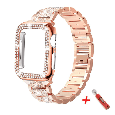 Diamond Watch Band With Case + FREE Band Adjuster Tool Rose Gold / 38mm (Series 1, 2 & 3)