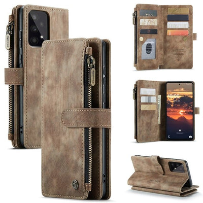 Zipper Leather Wallet Case For Samsung Galaxy A Series Galaxy A13 5G / Brown