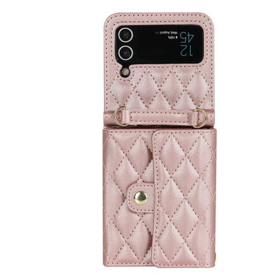 Crossbody Leather Wallet Case For Samsung Flip Samsung Z Flip 3 / Rose Gold