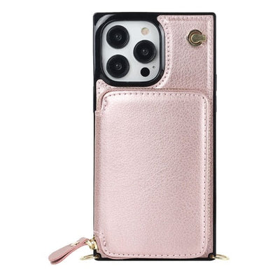 Leather Wallet Phone Case With Lanyard iPhone 13 Mini / Rose Gold