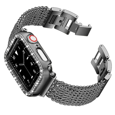 Chain Stainless Steel Watch Band With Case Black / 38mm (Series 1-3)